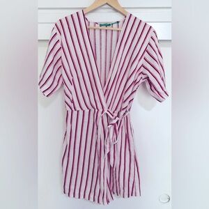 United Colors Of Benetton••Pure Linen Pink+Red+White Striped Romper••Med…